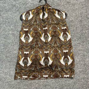 Magaschoni Collection Womens Blouse Scarf Print Sleeveless Mock Tie Neck Silk S